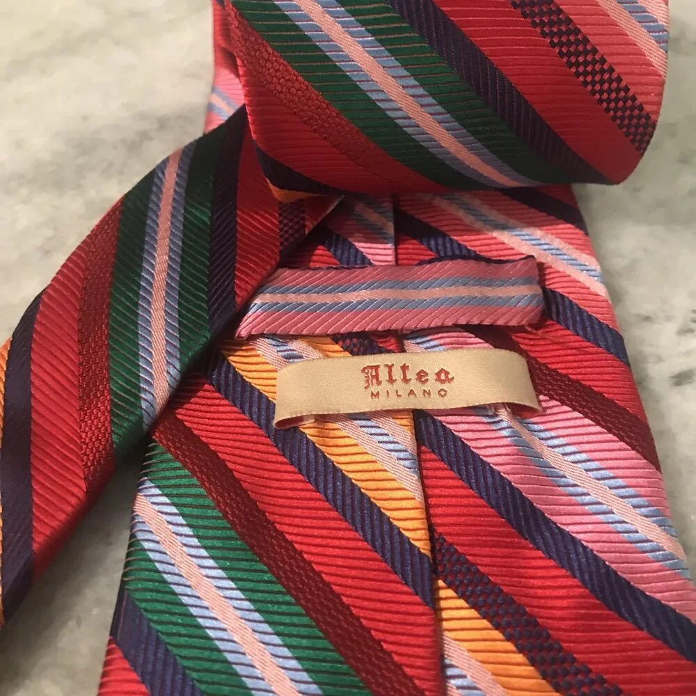 Altea‎ Milano Tie Mens Multicolor Striped Silk Handmade Italy Bold Formal 3x59in